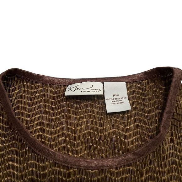 VINTAGE KIM ROGERS Golden Brown Short Sleeve Textured Blouse Size MP - Picture 4 of 7